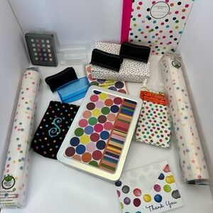 Bundle of polka dot related items with 5 card holders, paper table runners etc